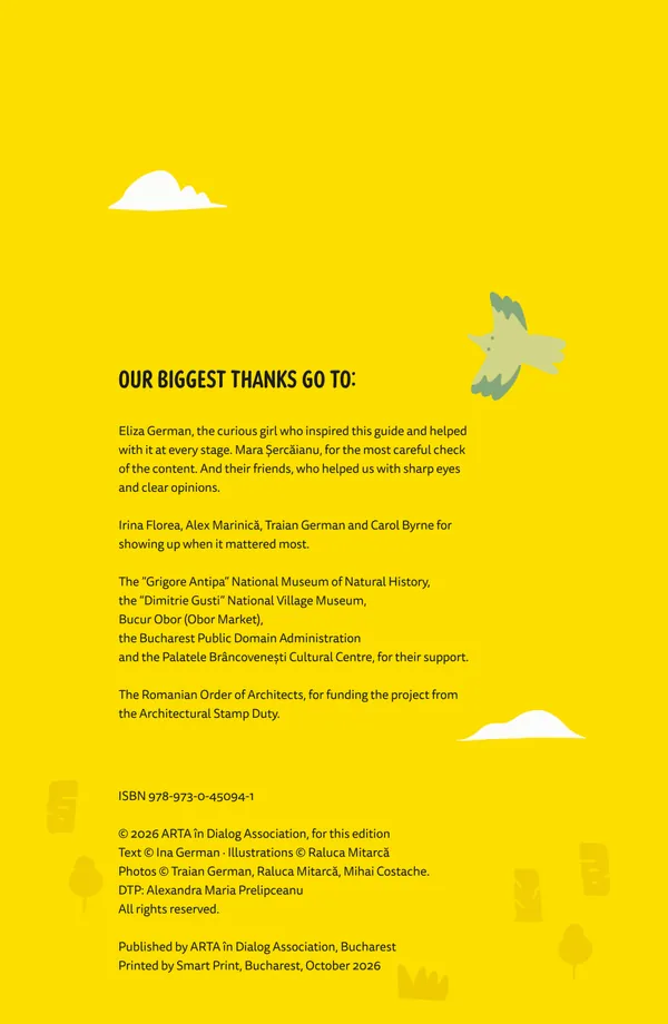 Inside the back cover: our thanks and the book’s details