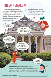 The Athenaeum: Pix listens outside, a lion peeks over the roof, and George Enescu is at the bottom