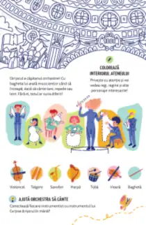 Interiorul Ateneului, de colorat, și orchestra: fiecare muzician își caută instrumentul