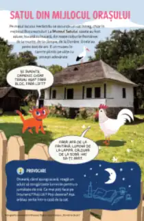Muzeul Satului: Pix și un cocoș în fața unei case vechi de la țară