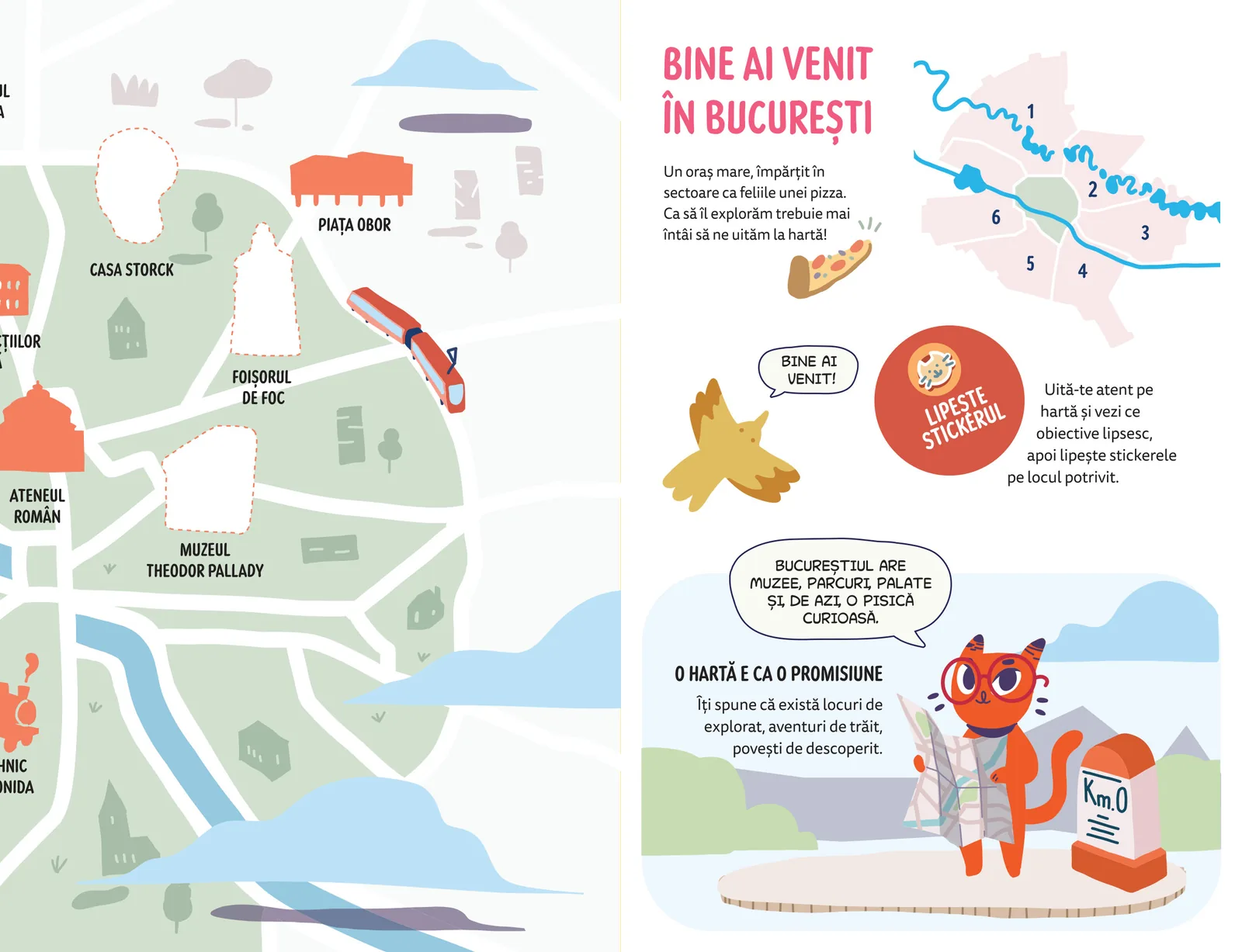 Harta orașului și pagina „Bine ai venit în București